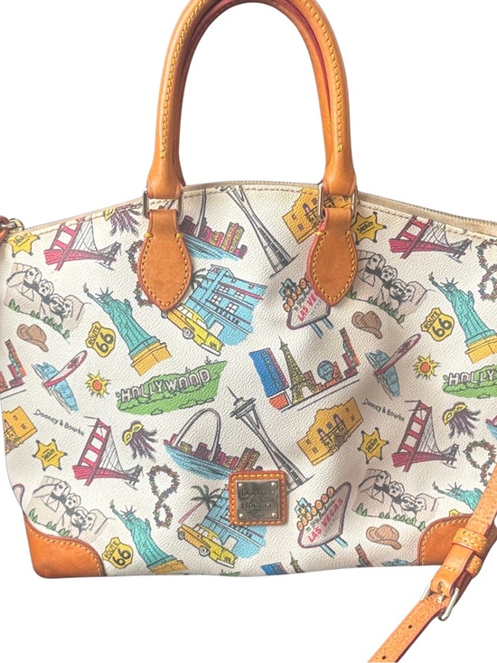 Dooney & Bourke Handbags - Dooney & Bourke White Leather USA Travel Icons Satchel Handbag w/ Tan Trim